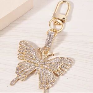 Gold Rhinestone Butterfly Bag Charm Keychain NWT